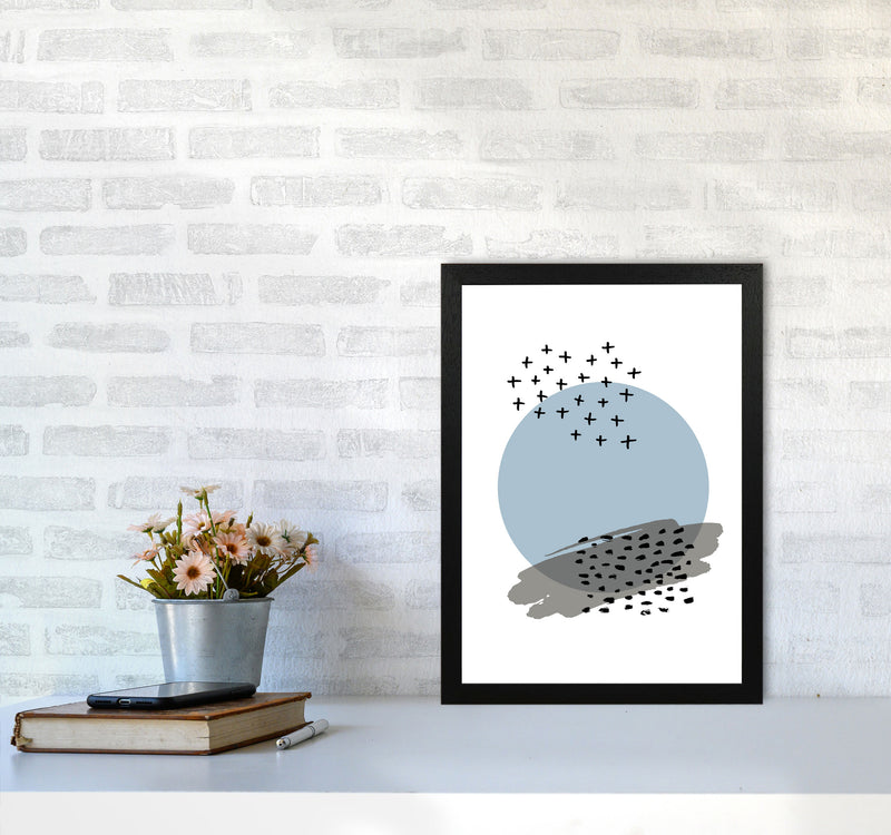 Blue Abstract Circle With Black Dashes Modern Print A3 White Frame