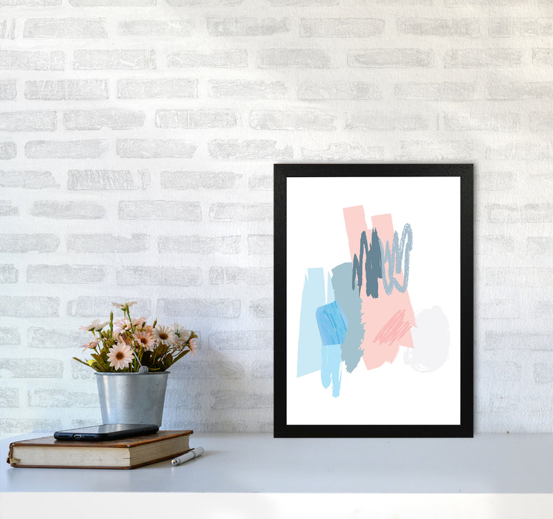 Blue And Pink Abstract Scribbles Modern Print A3 White Frame