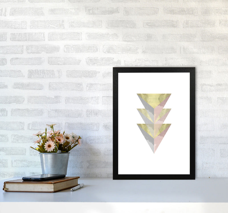 Gold, Pink And Grey Abstract Triangles Modern Print A3 White Frame