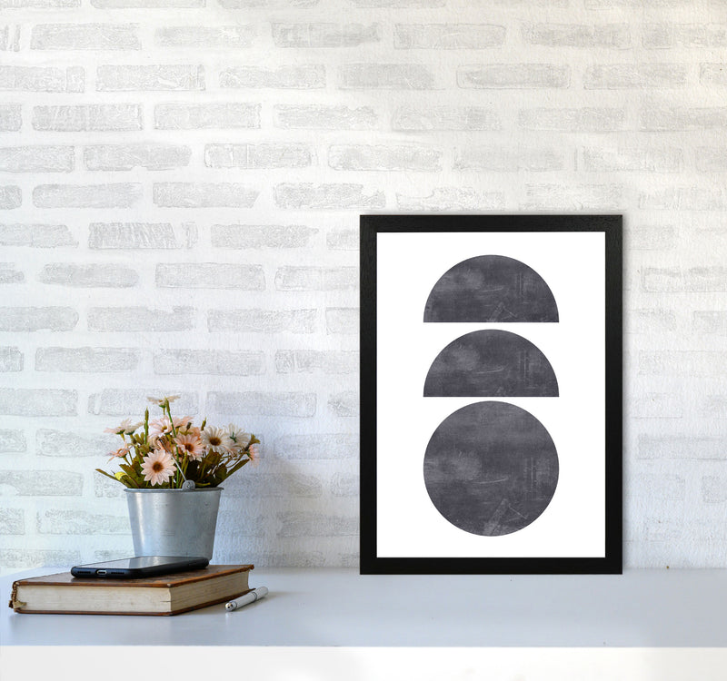Abstract Scratched Texture Circles Modern Print A3 White Frame