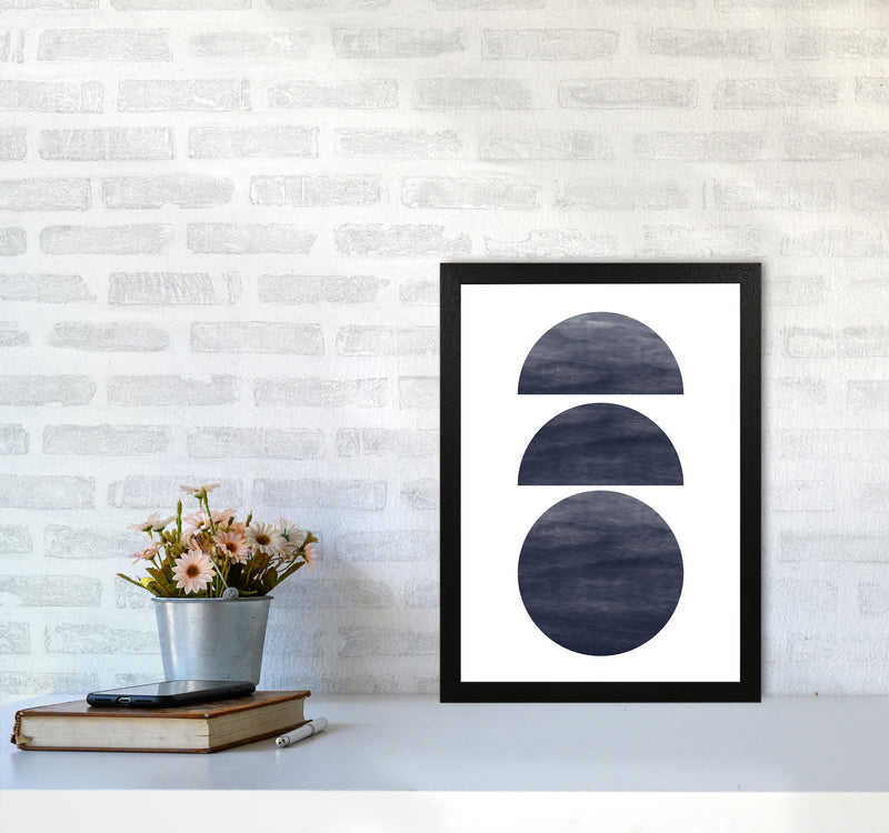 Abstract Navy Circles Modern Print A3 White Frame