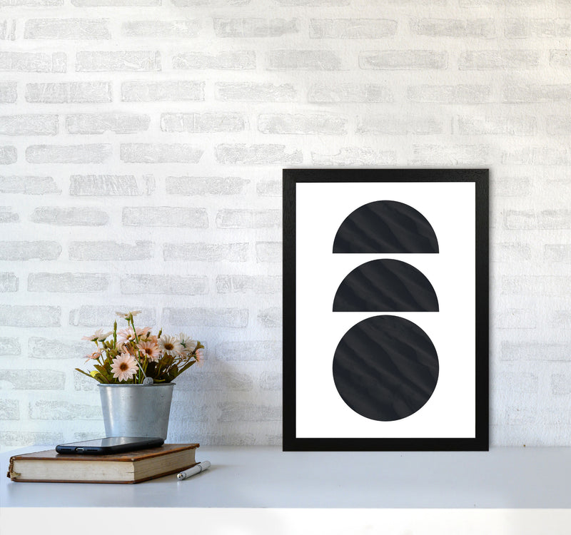 Abstract Black Textured Circles Modern Print A3 White Frame