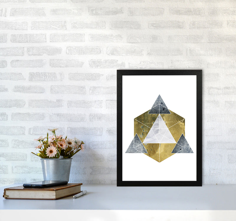 Gold Cube And Grey Geo Abstract Modern Print A3 White Frame