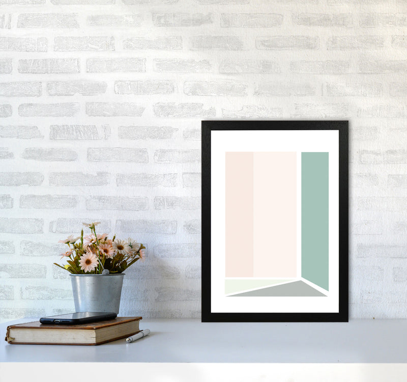 Peach, Green And Grey Abstract Rectangle Modern Print A3 White Frame