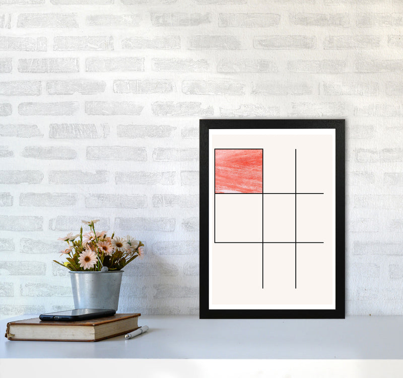 Abstract Red Crayon Geo 1 Modern Print A3 White Frame