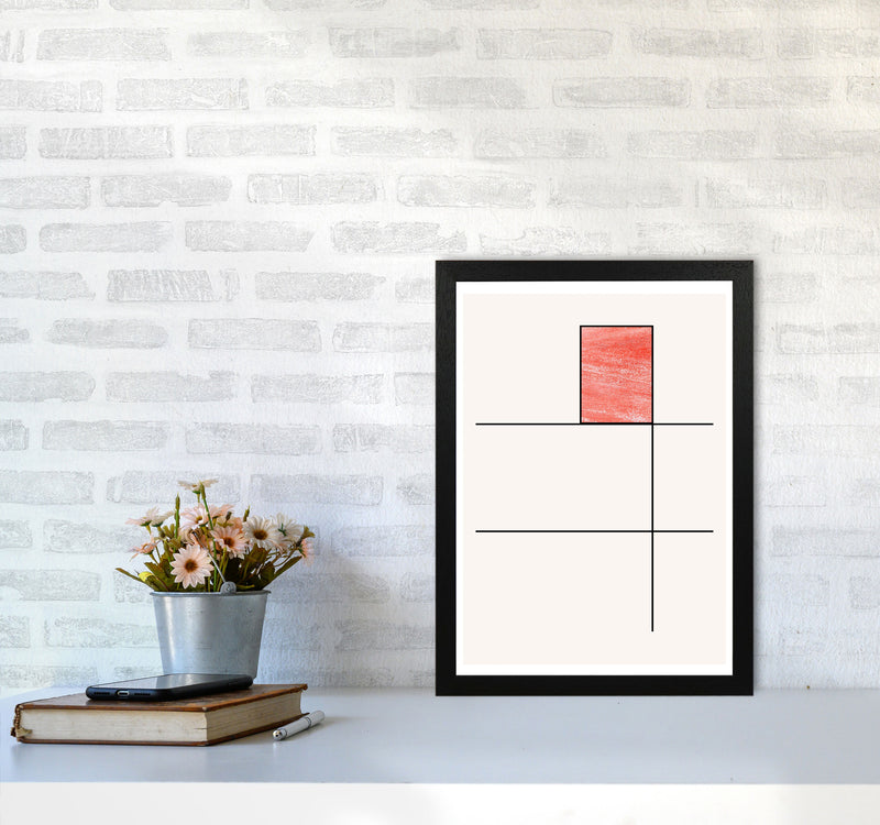 Abstract Red Crayon Geo 2 Modern Print A3 White Frame