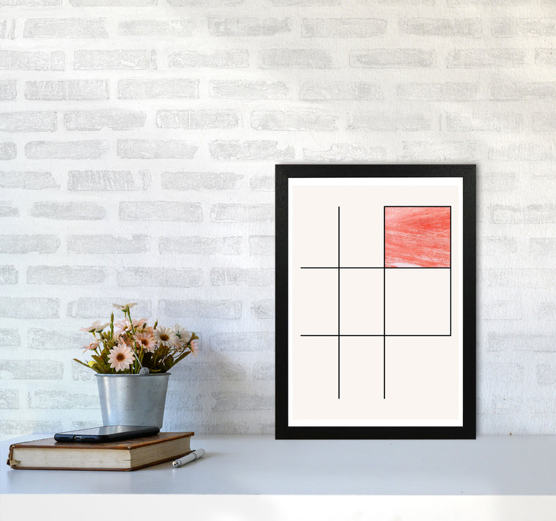 Abstract Red Crayon Geo 3 Modern Print A3 White Frame