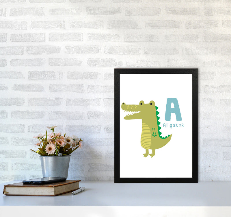 Alphabet Animals, A Is For Alligator Framed Nursey Wall Art Print A3 White Frame