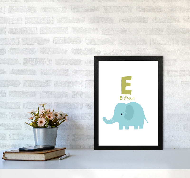 Alphabet Animals, E Is For Elephant Framed Nursey Wall Art Print A3 White Frame