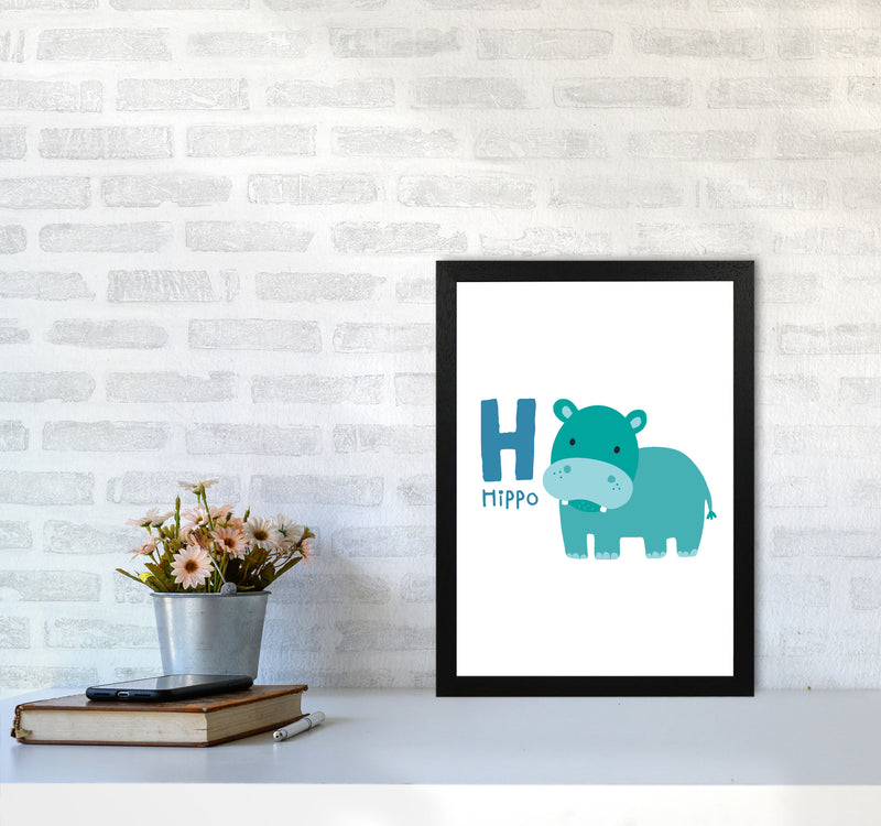 Alphabet Animals, H Is For Hippo Framed Nursey Wall Art Print A3 White Frame