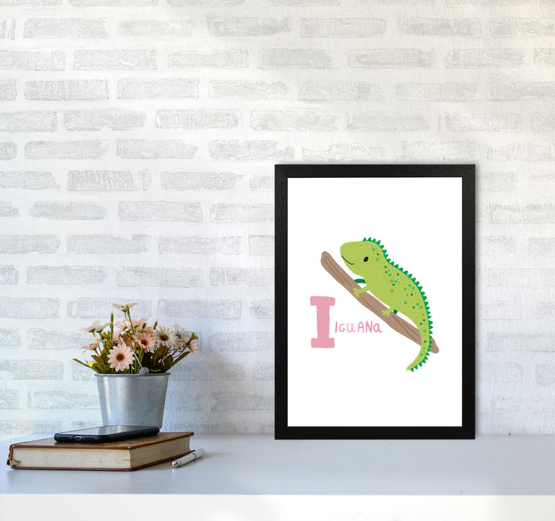 Alphabet Animals, I Is For Iguana Framed Nursey Wall Art Print A3 White Frame
