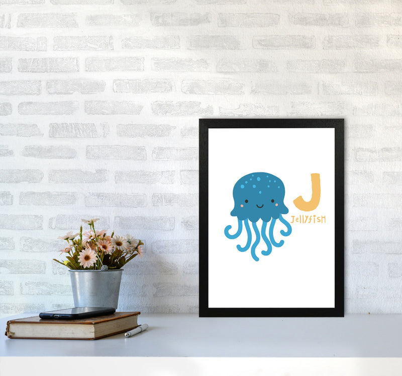Alphabet Animals, J Is For Jellyfish Framed Nursey Wall Art Print A3 White Frame