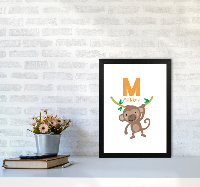 Alphabet Animals, M Is For Monkey Framed Nursey Wall Art Print A3 White Frame