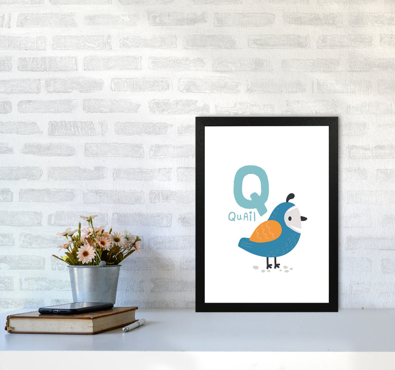 Alphabet Animals, Q Is For Quail Framed Nursey Wall Art Print A3 White Frame