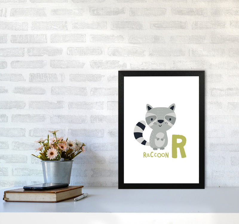 Alphabet Animals, R Is For Raccoon Framed Nursey Wall Art Print A3 White Frame