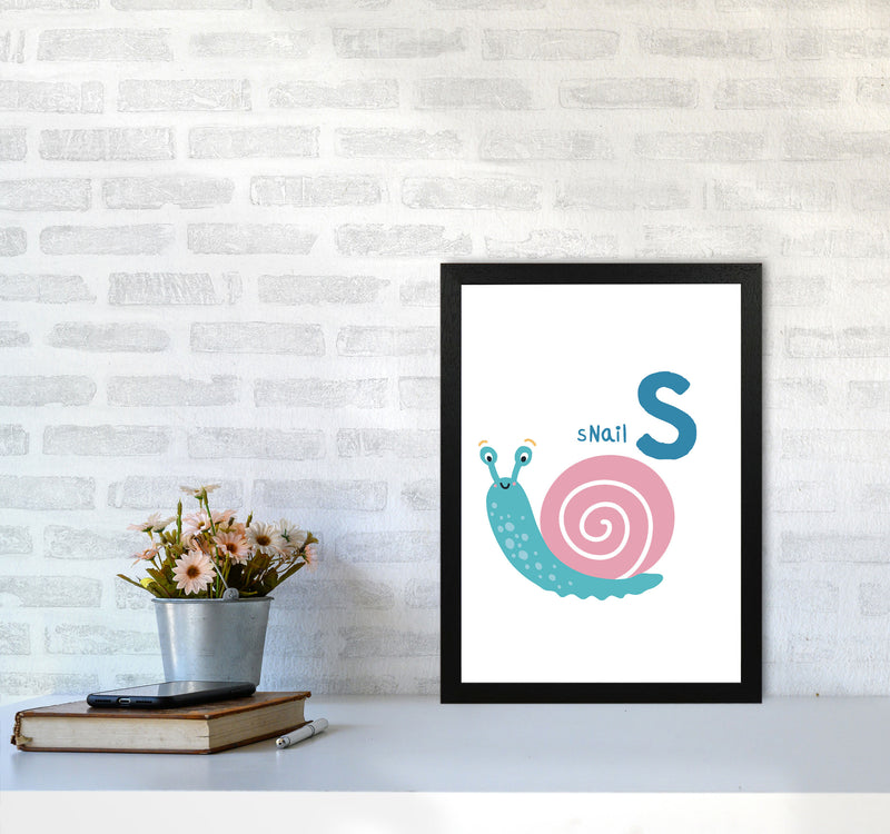 Alphabet Animals, S Is For Snail Framed Nursey Wall Art Print A3 White Frame