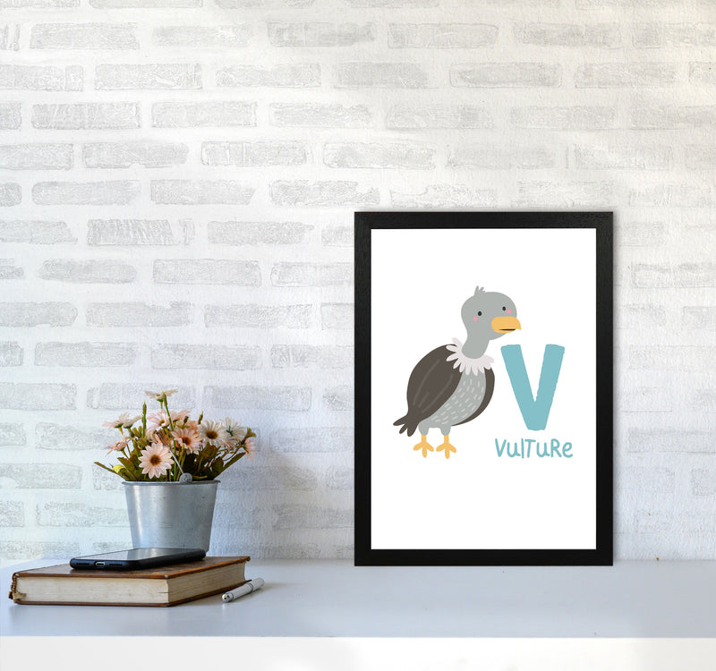 Alphabet Animals, V Is For Vulture Framed Nursey Wall Art Print A3 White Frame
