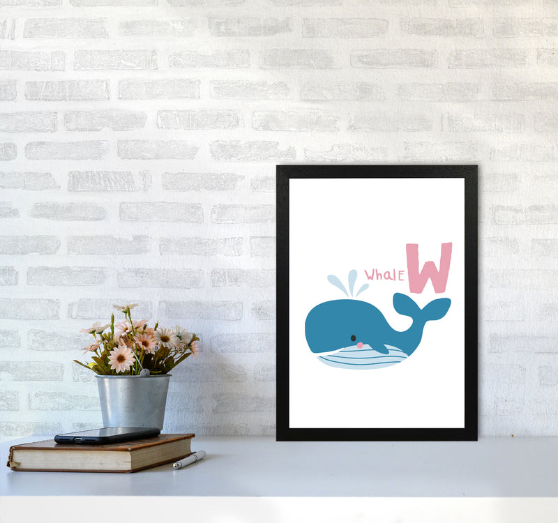 Alphabet Animals, W Is For Whale Framed Nursey Wall Art Print A3 White Frame