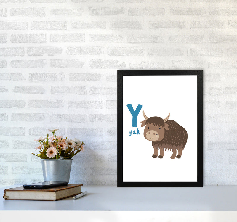 Alphabet Animals, Y Is For Yak Framed Nursey Wall Art Print A3 White Frame