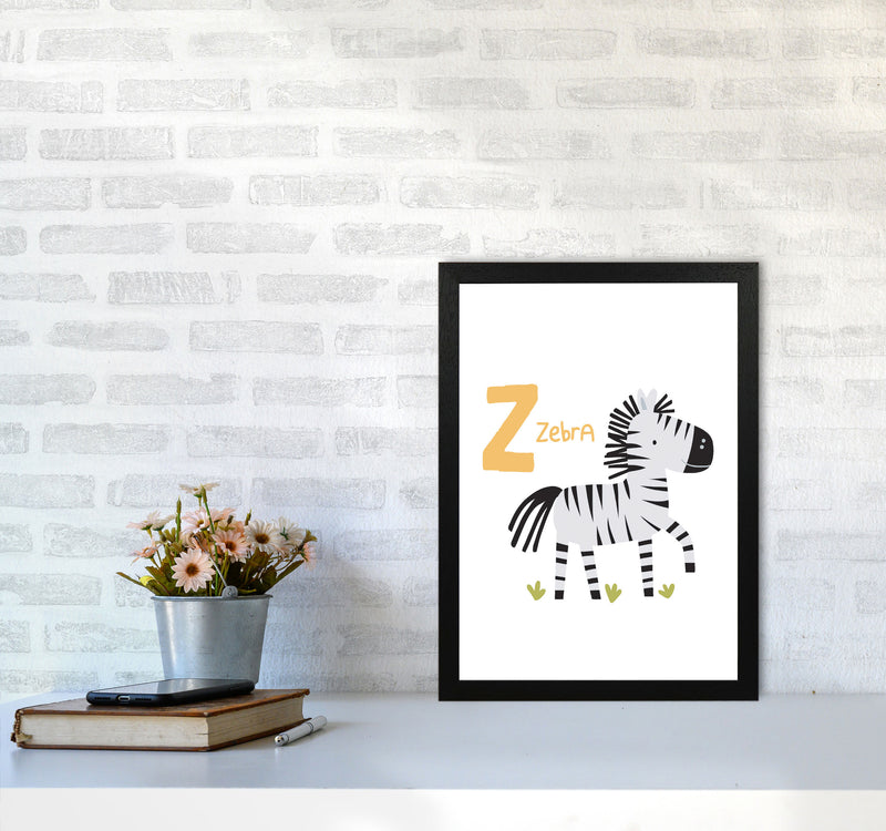Alphabet Animals, Z Is For Zebra Framed Nursey Wall Art Print A3 White Frame