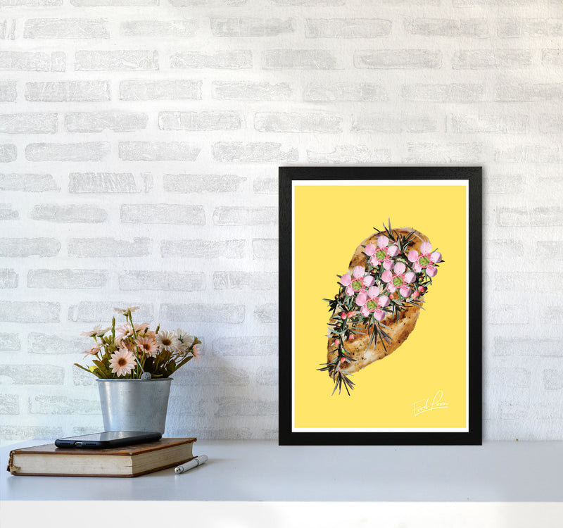 Yellow Chicken Food Print, Framed Kitchen Wall Art A3 White Frame