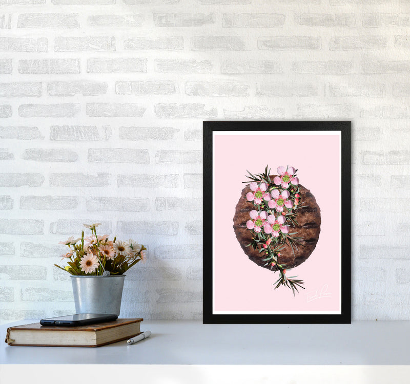 Pink Burger Floral Food Print, Framed Kitchen Wall Art A3 White Frame