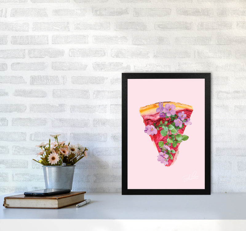 Pink Cherry Pie Floral Food Print, Framed Kitchen Wall Art A3 White Frame