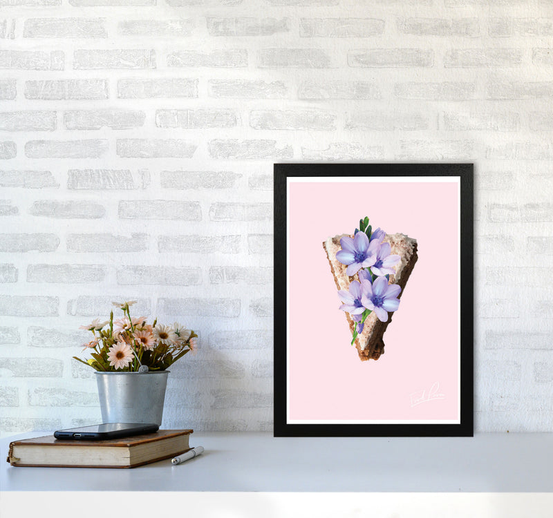Pink Coffee Cake Floral Food Print, Framed Kitchen Wall Art A3 White Frame