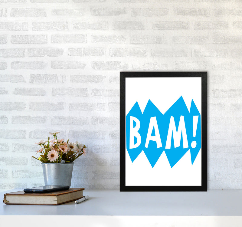 BAM! Blue Framed Nursey Wall Art Print A3 White Frame
