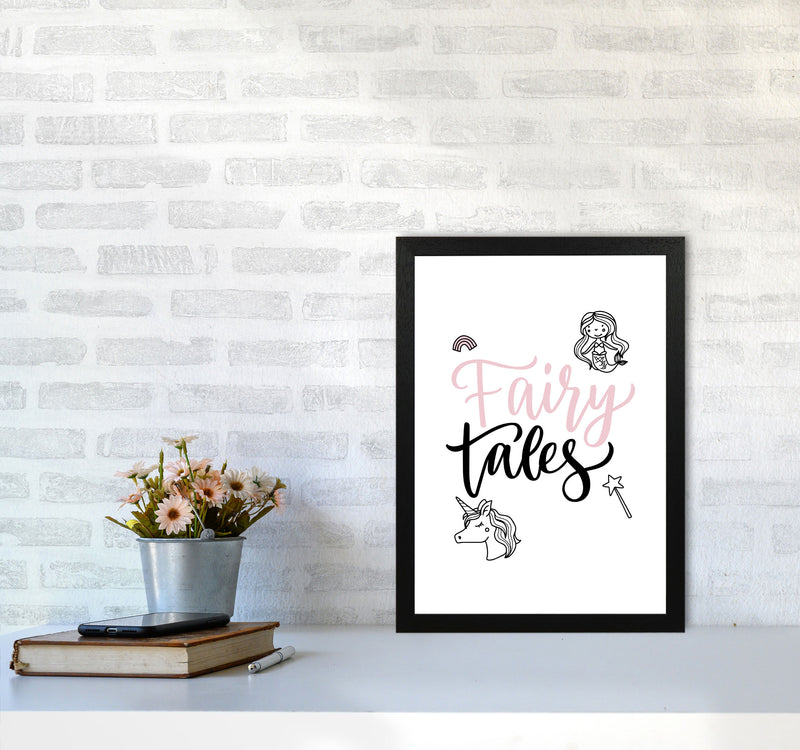 Fairy Tales Black And Pink Framed Nursey Wall Art Print A3 White Frame