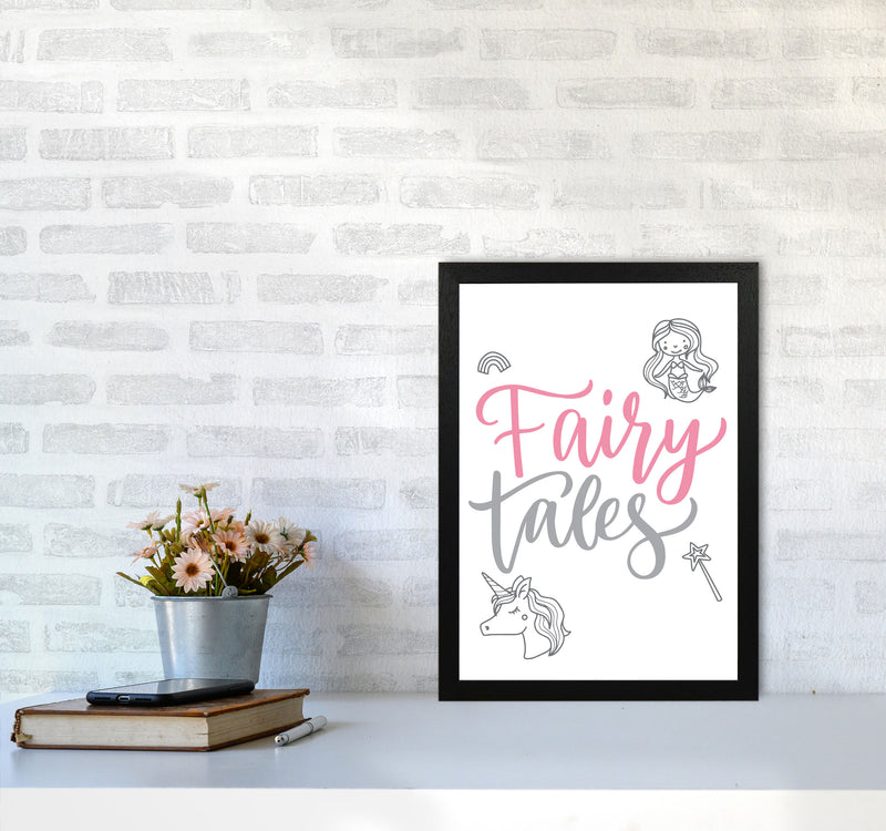 Fairy Tales Pink And Grey Framed Nursey Wall Art Print A3 White Frame