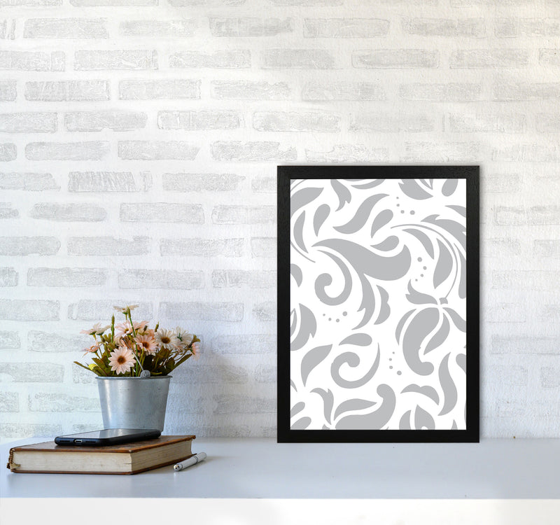 Grey Floral Pattern Modern Print A3 White Frame