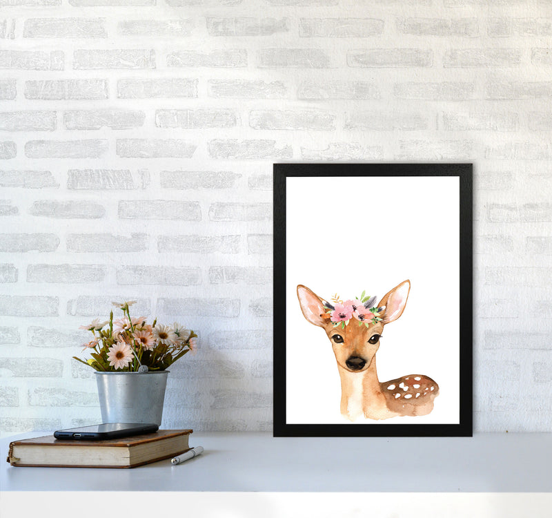 Forest Friends, Floral Cute Deer Modern Print Animal Art Print A3 White Frame