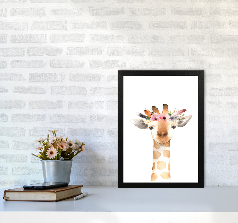 Forest Friends, Floral Cute Giraffe Modern Print Animal Art Print A3 White Frame