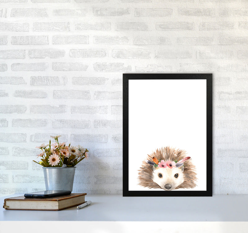 Forest Friends, Floral Cute Hedgehog Modern Print Animal Art Print A3 White Frame