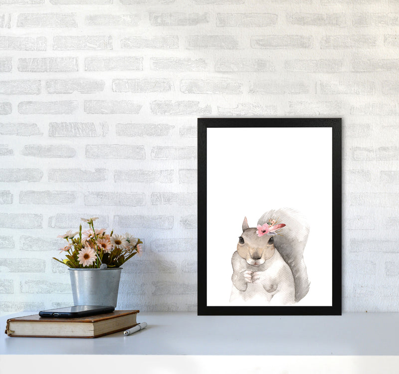 Forest Friends, Floral Cute Squirrel Modern Print Animal Art Print A3 White Frame
