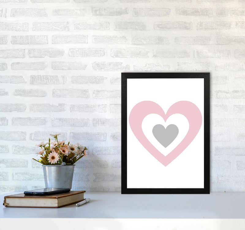 Pink And Grey Heart Modern Print A3 White Frame