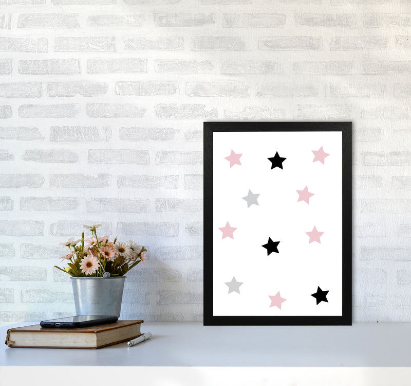 Pink Black And Grey Stars Modern Print A3 White Frame