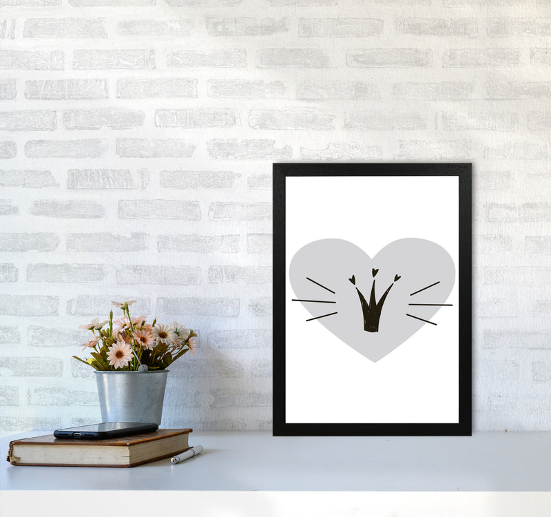 Crown With Grey Heart Framed Nursey Wall Art Print A3 White Frame