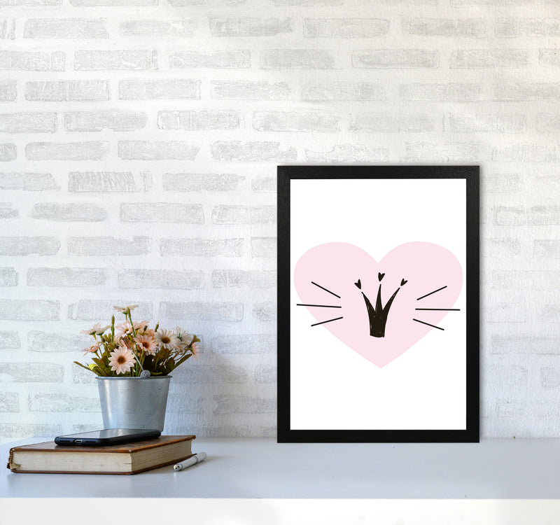 Crown With Pink Heart Framed Nursey Wall Art Print A3 White Frame