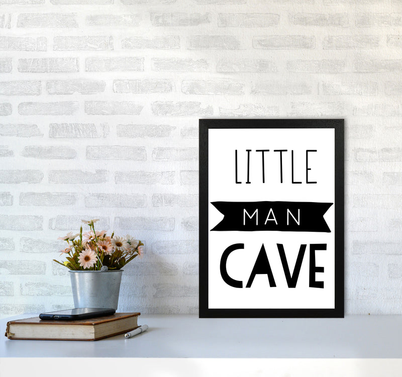 Little Man Cave Black Banner Framed Nursey Wall Art Print A3 White Frame