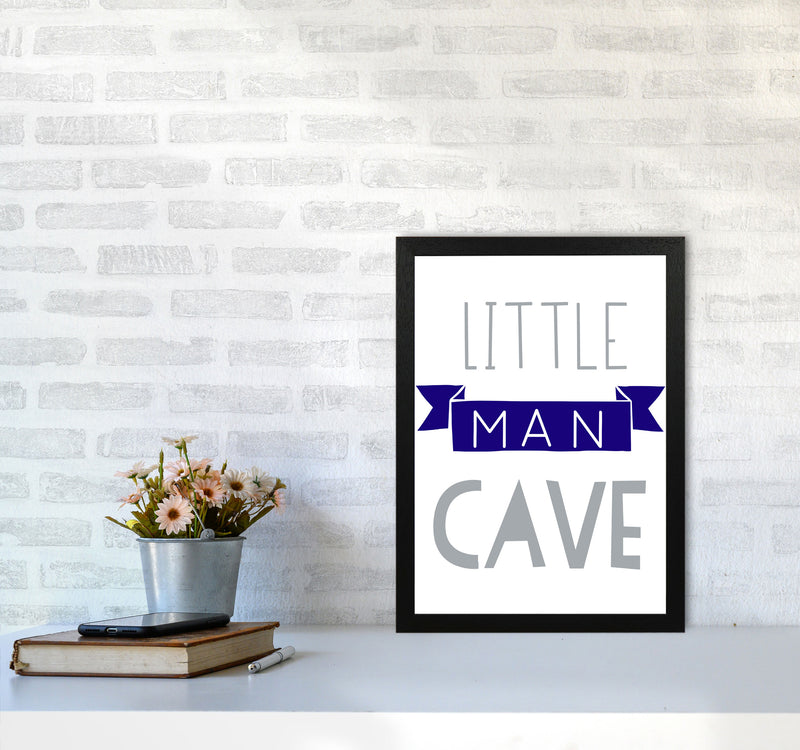 Little Man Cave Navy Banner Framed Nursey Wall Art Print A3 White Frame