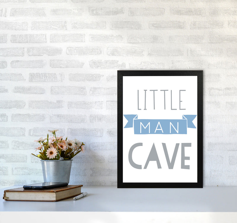 Little Man Cave Blue Banner Framed Nursey Wall Art Print A3 White Frame