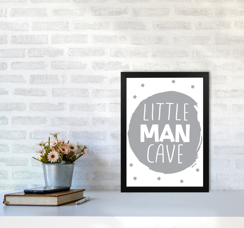 Little Man Cave Grey Circle Framed Nursey Wall Art Print A3 White Frame