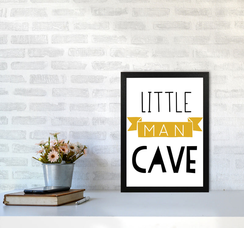 Little Man Cave Mustard Banner Framed Nursey Wall Art Print A3 White Frame