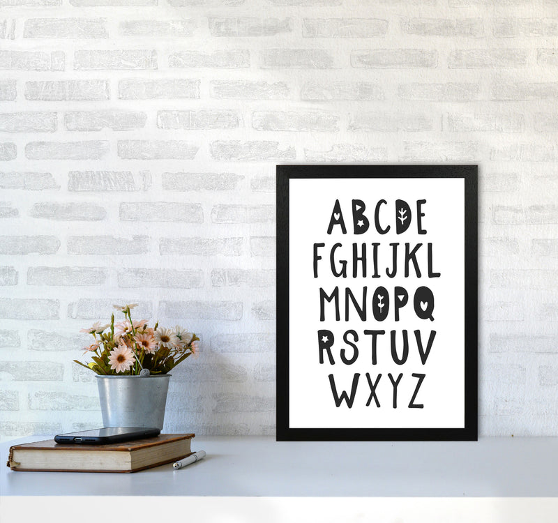 Black Alphabet Framed Nursey Wall Art Print A3 White Frame
