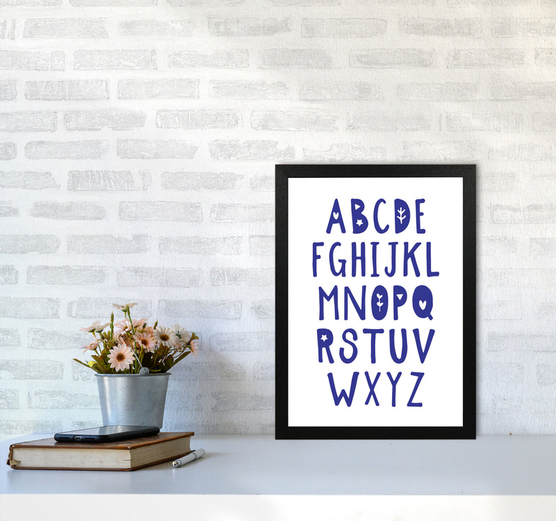 Navy Alphabet Framed Typography Wall Art Print A3 White Frame