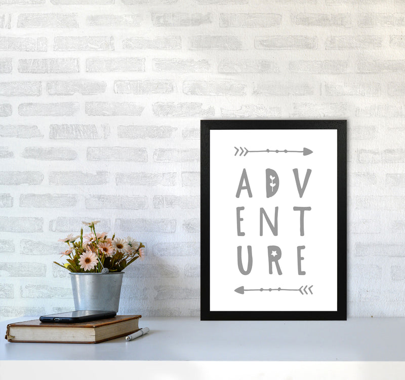 Adventure Grey Framed Typography Wall Art Print A3 White Frame
