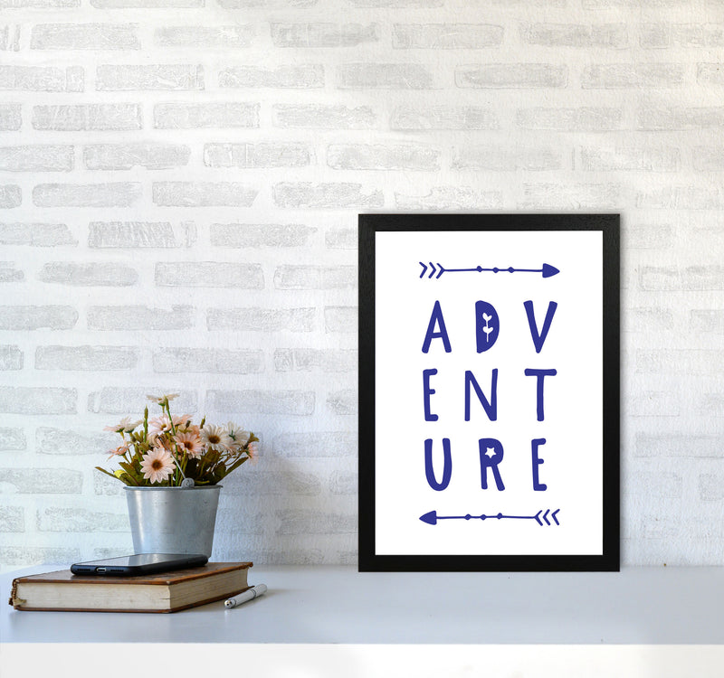 Adventure Navy Framed Typography Wall Art Print A3 White Frame