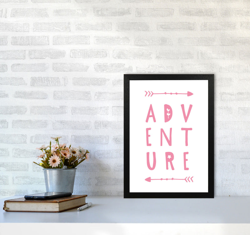 Adventure Pink Framed Typography Wall Art Print A3 White Frame